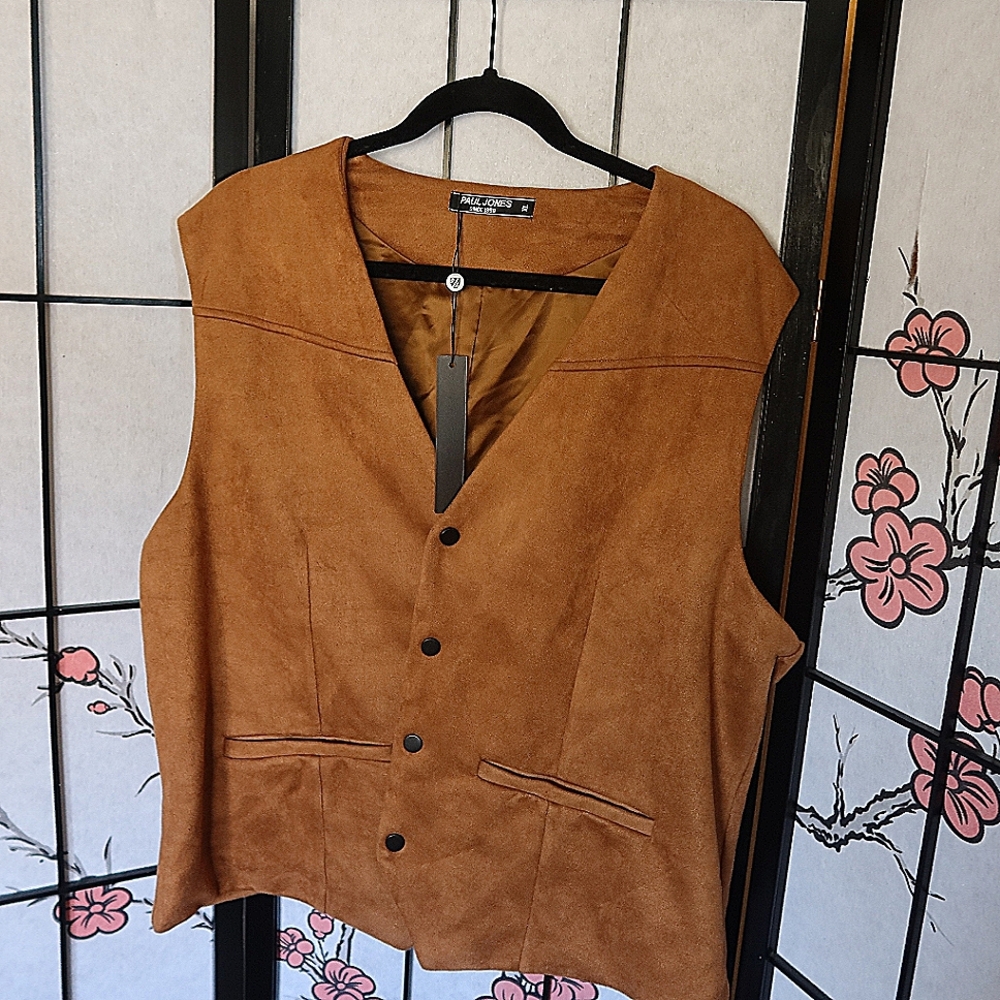 Paul Jones Tan Suade Vest Size XL NWT